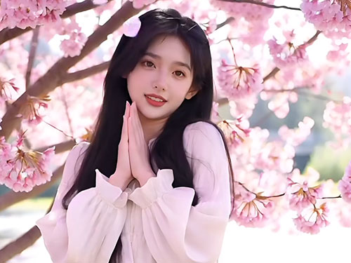 樱花树下祈愿少女：温柔慢镜