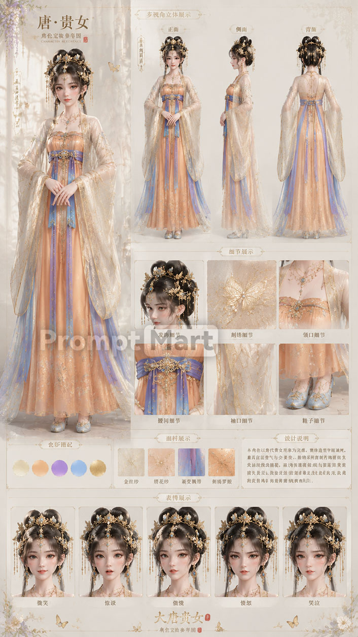 AI提示词作品:GPT-image2唐代宫廷女性人物提示词 GPT-image2唐代宫廷女性人物提示词 - tongyongmobanmeinvImage2AI生成效果图